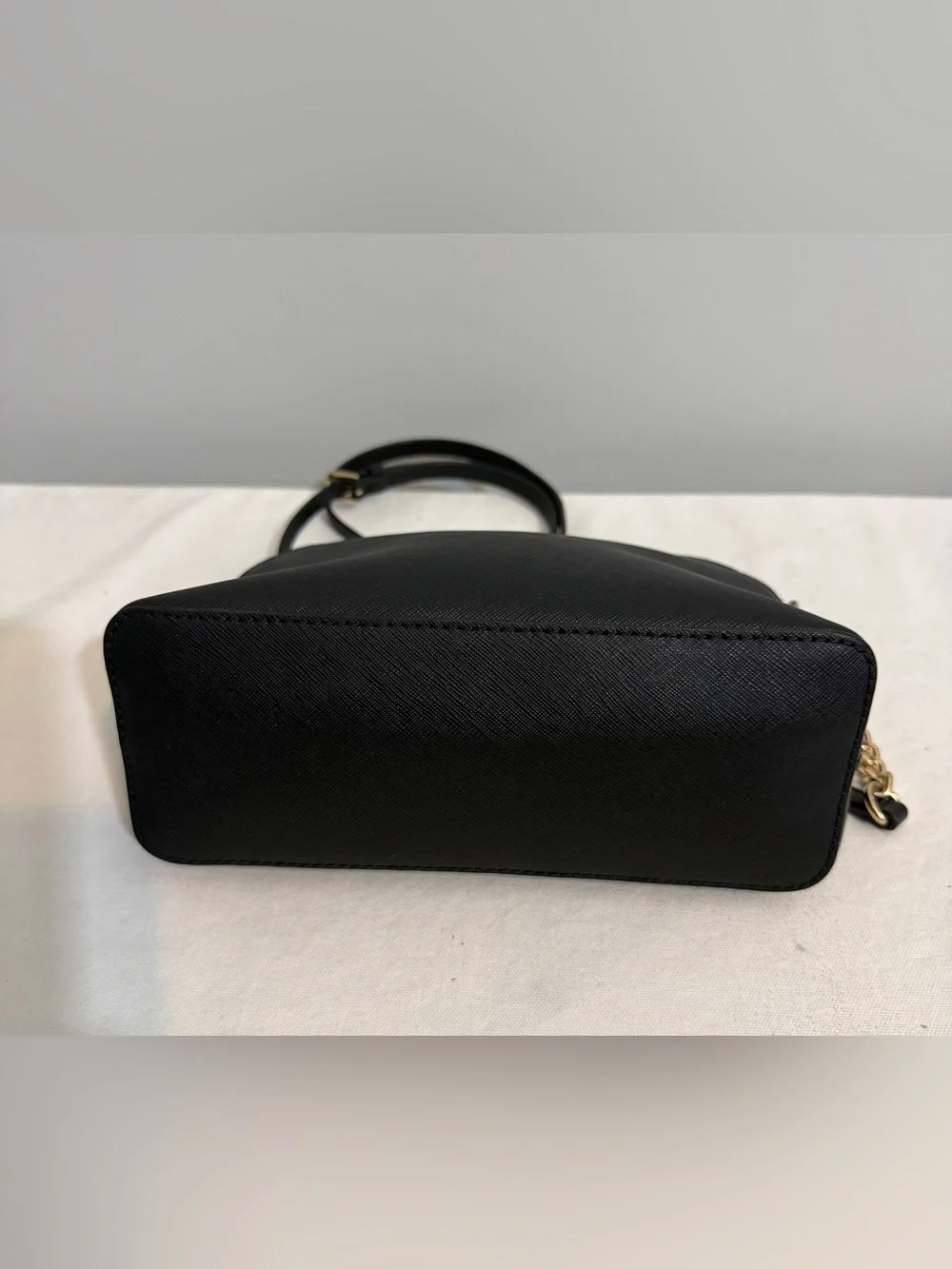 Michael Kors Black Saffiano Leather Dome Crossbody with Gold Hardware